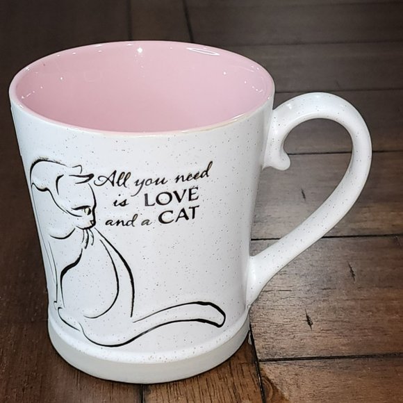 White And Pink Ceramic Cat Coffee Mug - All You Need Is Love And a Cat 16 Oz - Picture 10 of 16